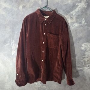 Madewell Easy Long Sleeve Shirt in Corduroy Relaxed Red Large
